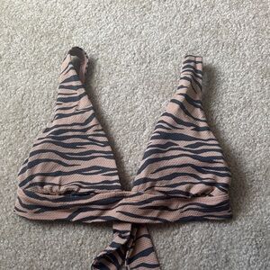 aerie Taupe and Black Zebra-Print Triangle Bikini Top